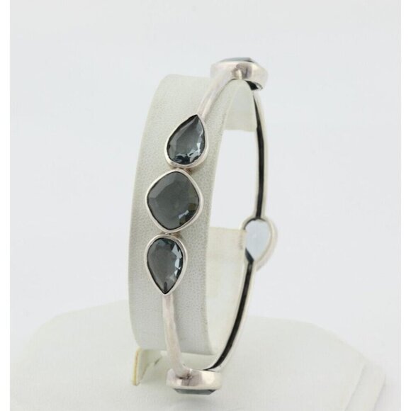 Sterling Silver Blue Glass Admire Bangle Bracelet 8" Silpada - Picture 4 of 8